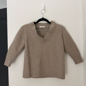 Babaton Taupe Thick V-Neck Sweater
